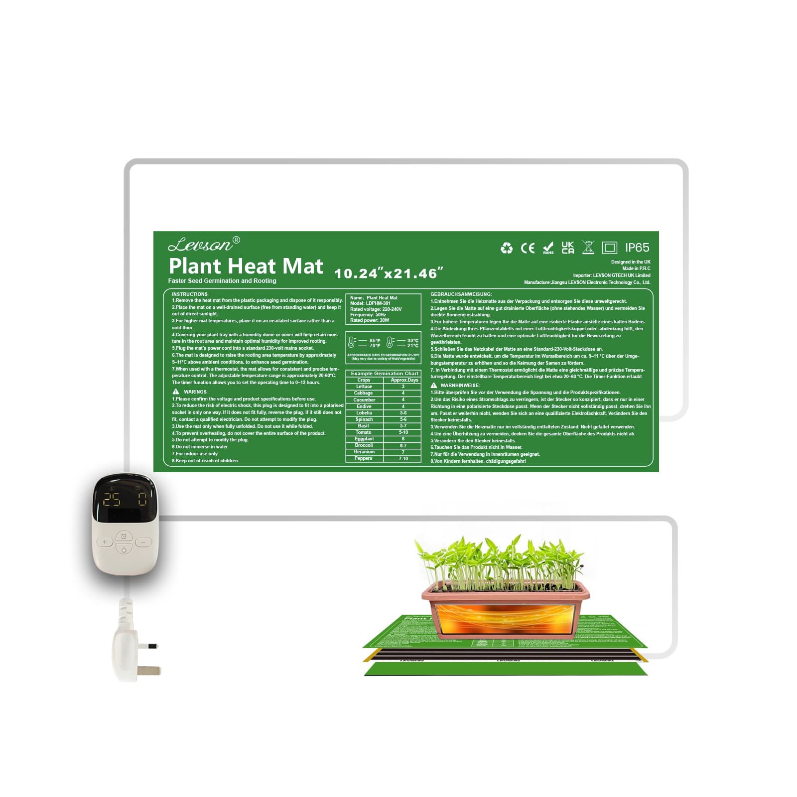 LEVSON Seedling Heat Mat 30W with Thermostat & Timer - With Thermostat
